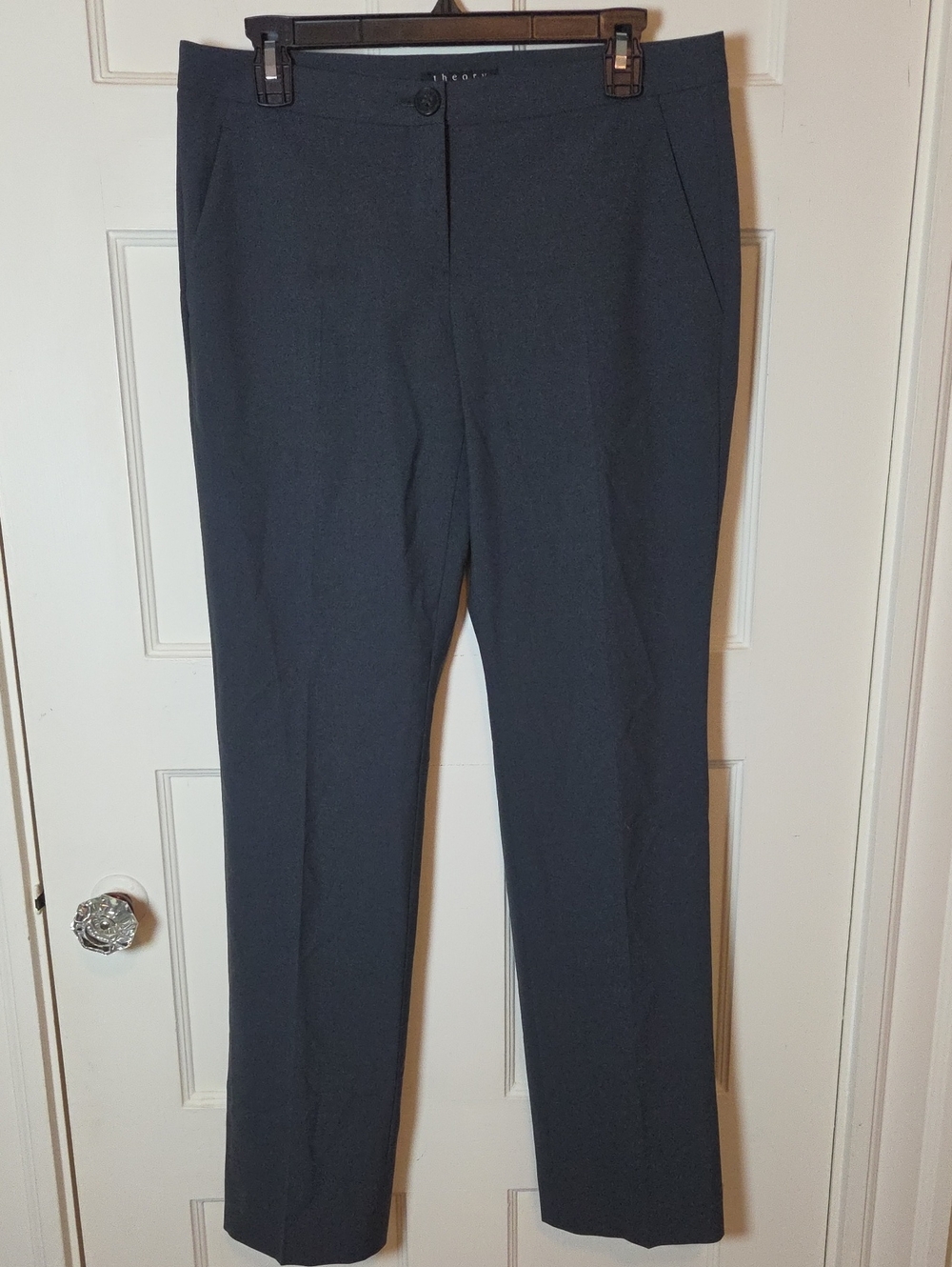 Theory Women's Resel S Tailor Straight Leg Pants In Blue Grey Wool Blend Size 8